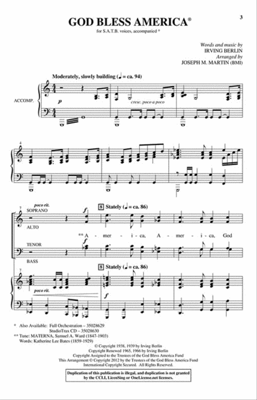 God Bless America® God Bless America® 4-Part scores gallery preview page 2