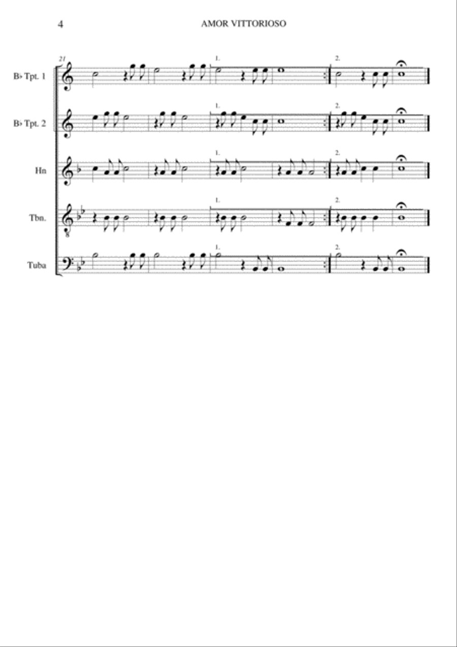 AMOR VITTORIOSO - Gastoldi - For Brass Quintet - With Parts Brass Quintet scores gallery preview page 4