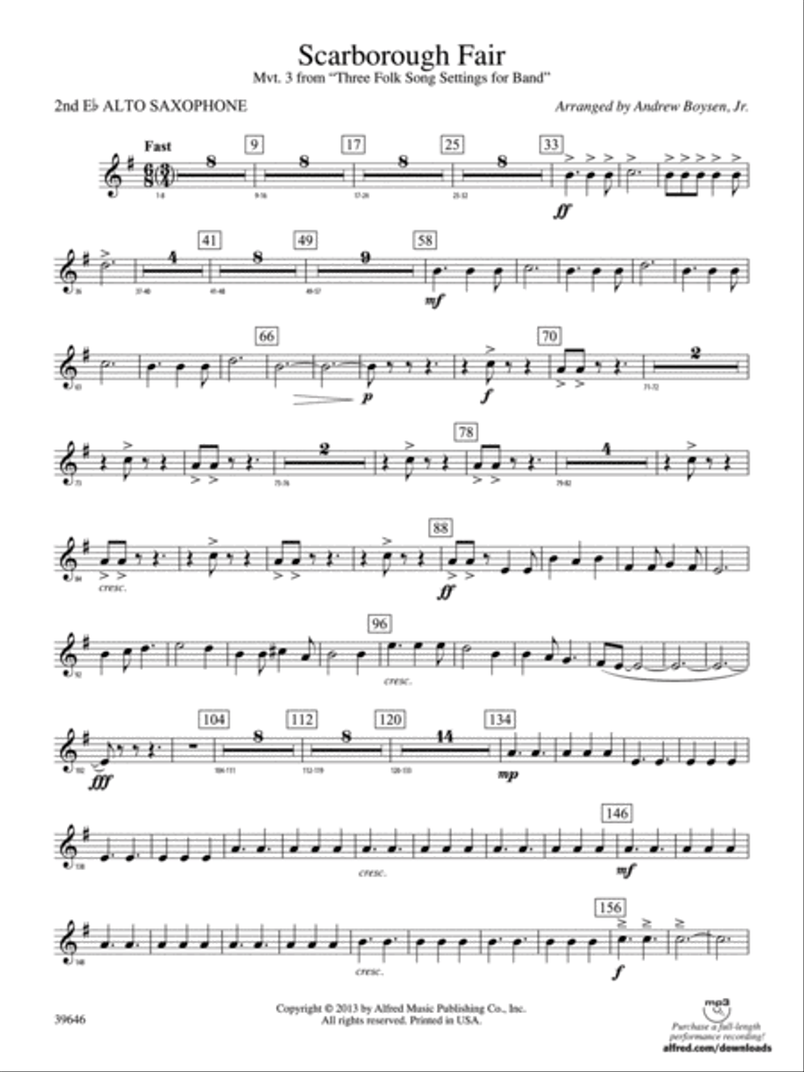 Scarborough Fair: 2nd E-flat Alto Saxophone Concert Band scores gallery preview page 1