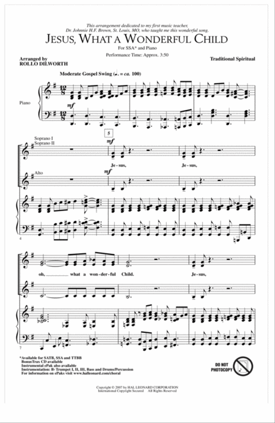 Jesus, What A Wonderful Child SSA scores gallery preview page 1