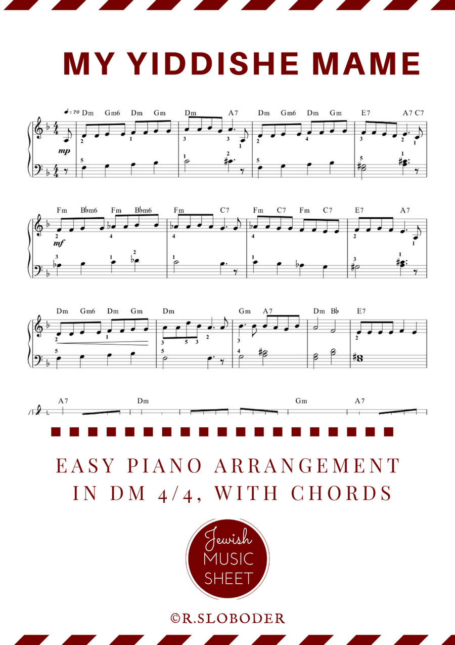My Yiddishe Mame. Easy piano tutorial. Easy Piano scores gallery preview page 1