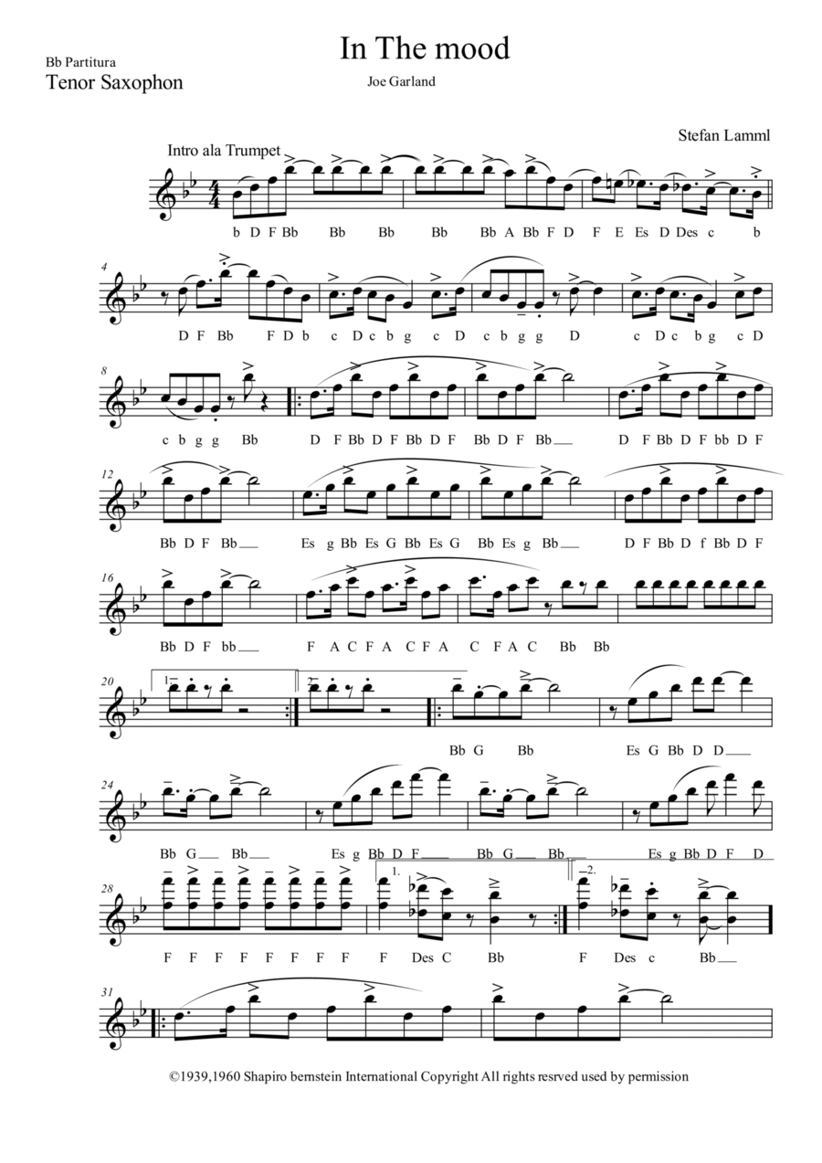 In The Mood Tenor Saxophone scores gallery preview page 1