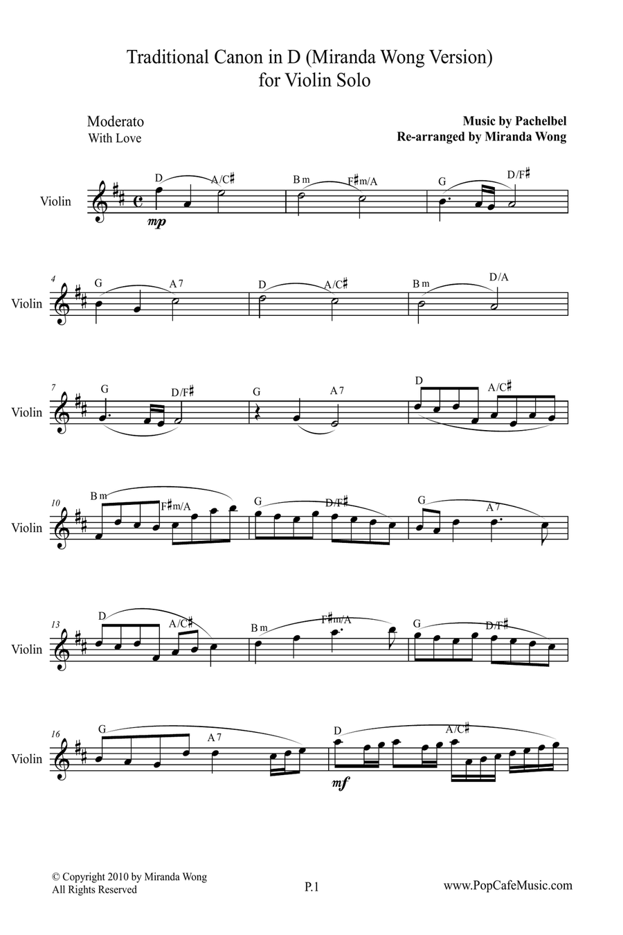 Traditional Canon in D - Violin Solo (Lead Sheet) Small Ensemble scores gallery preview page 1