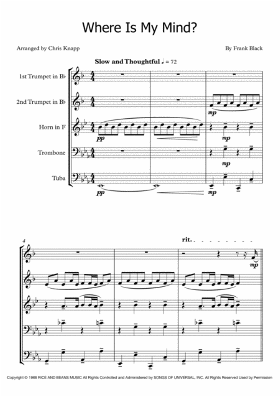 Where Is My Mind? Brass Ensemble scores gallery preview page 1