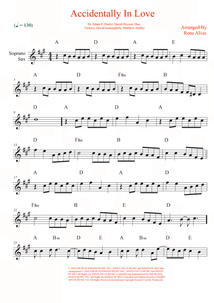 Accidentally In Love Accidentally In Love Soprano Saxophone scores gallery preview page 1