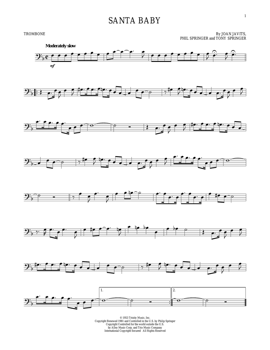 Santa Baby Santa Baby Trombone Solo scores gallery preview page 1