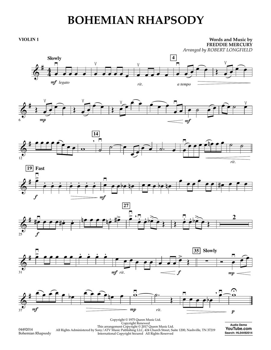 Bohemian Rhapsody - Violin 1 Orchestra scores gallery preview page 1