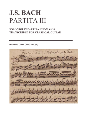 Partita III (BWV1006) in E major transcribed for guitar
