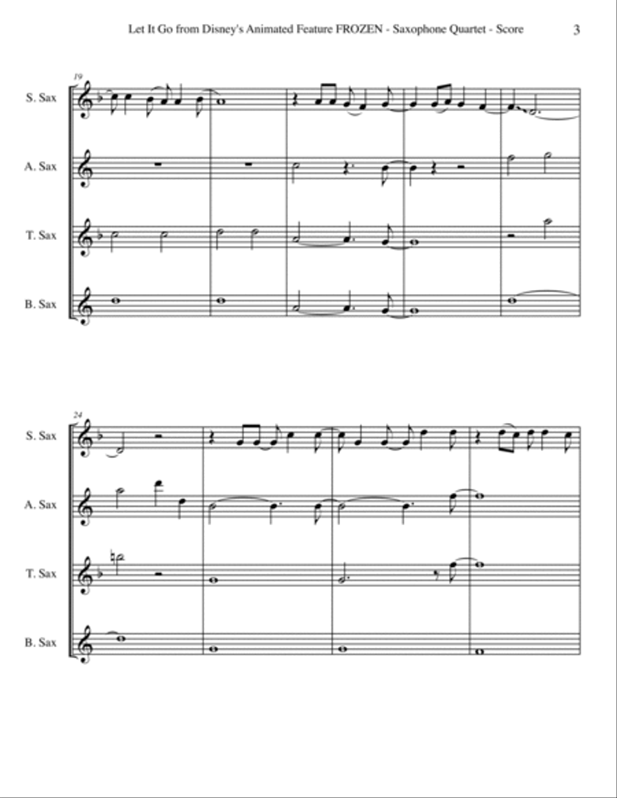 Let It Go (from Frozen) Woodwind Quartet scores gallery preview page 3