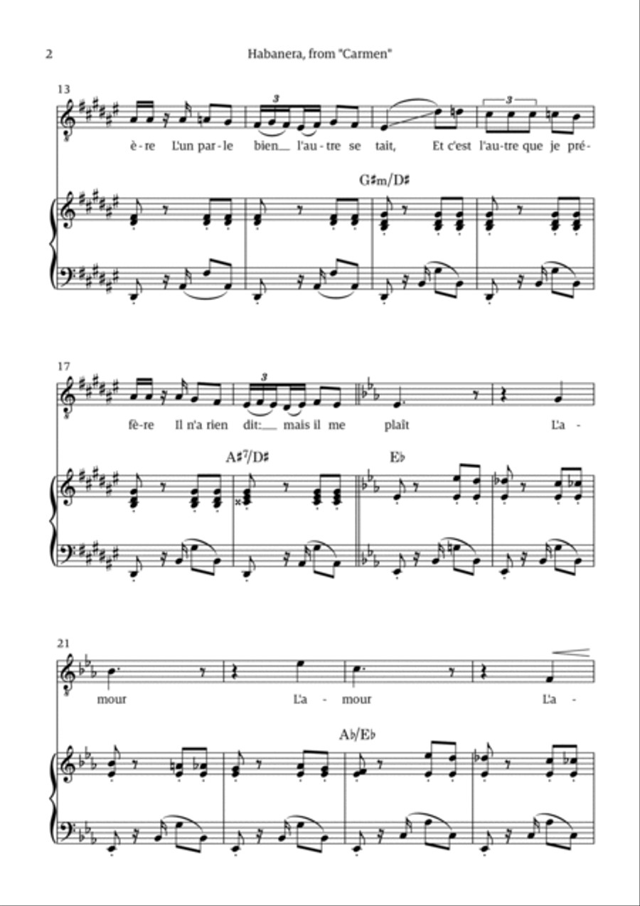 Habanera (for tenor - D# minor/ Eb major) Chamber Music scores gallery preview page 2