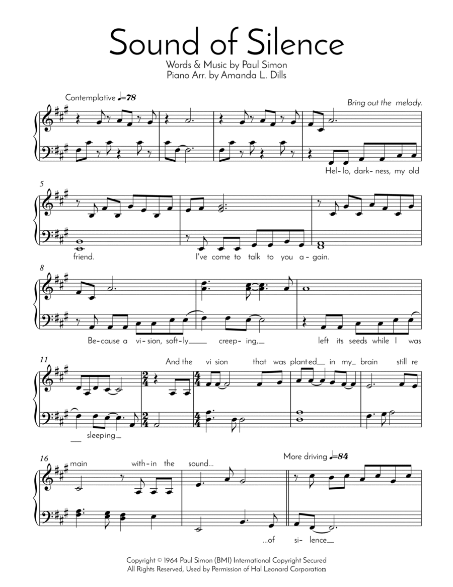 The Sound Of Silence Easy Piano scores gallery preview page 1