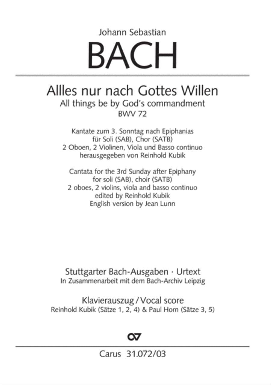 All cantate be by God's commandment (Alles nur nach Gottes Willen)