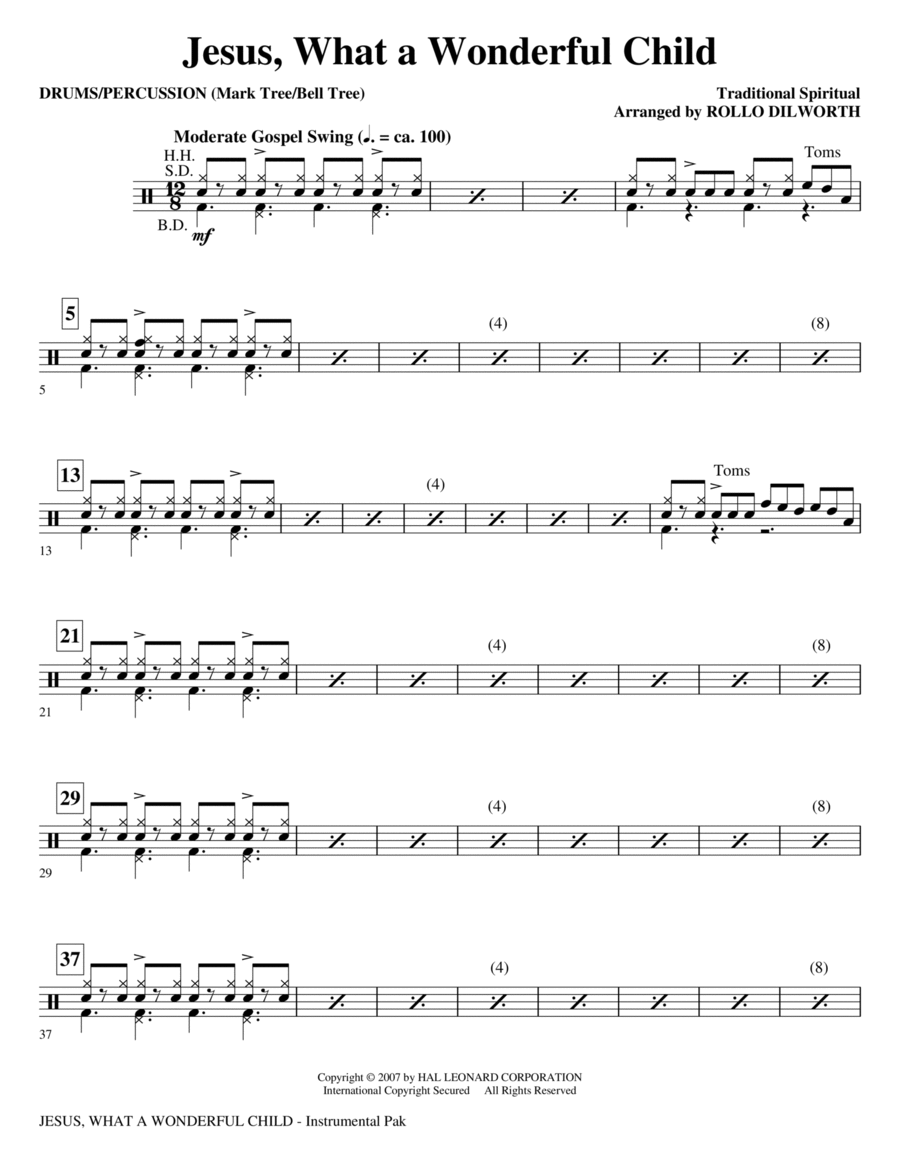 Jesus, What A Wonderful Child - Drums & Percussion Choir scores gallery preview page 1