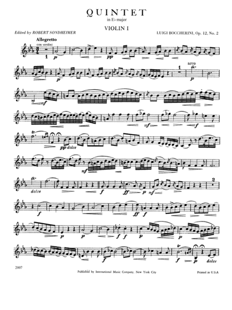 Quintet In E Flat Major, Opus 12, No. 2 (With 2 Cellos)