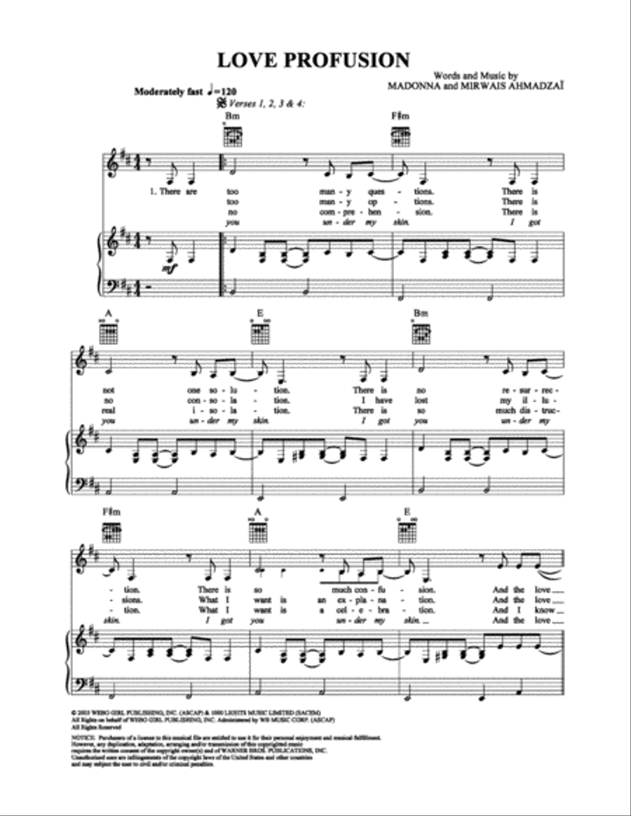 Love Profusion Piano, Vocal, Guitar scores gallery preview page 1