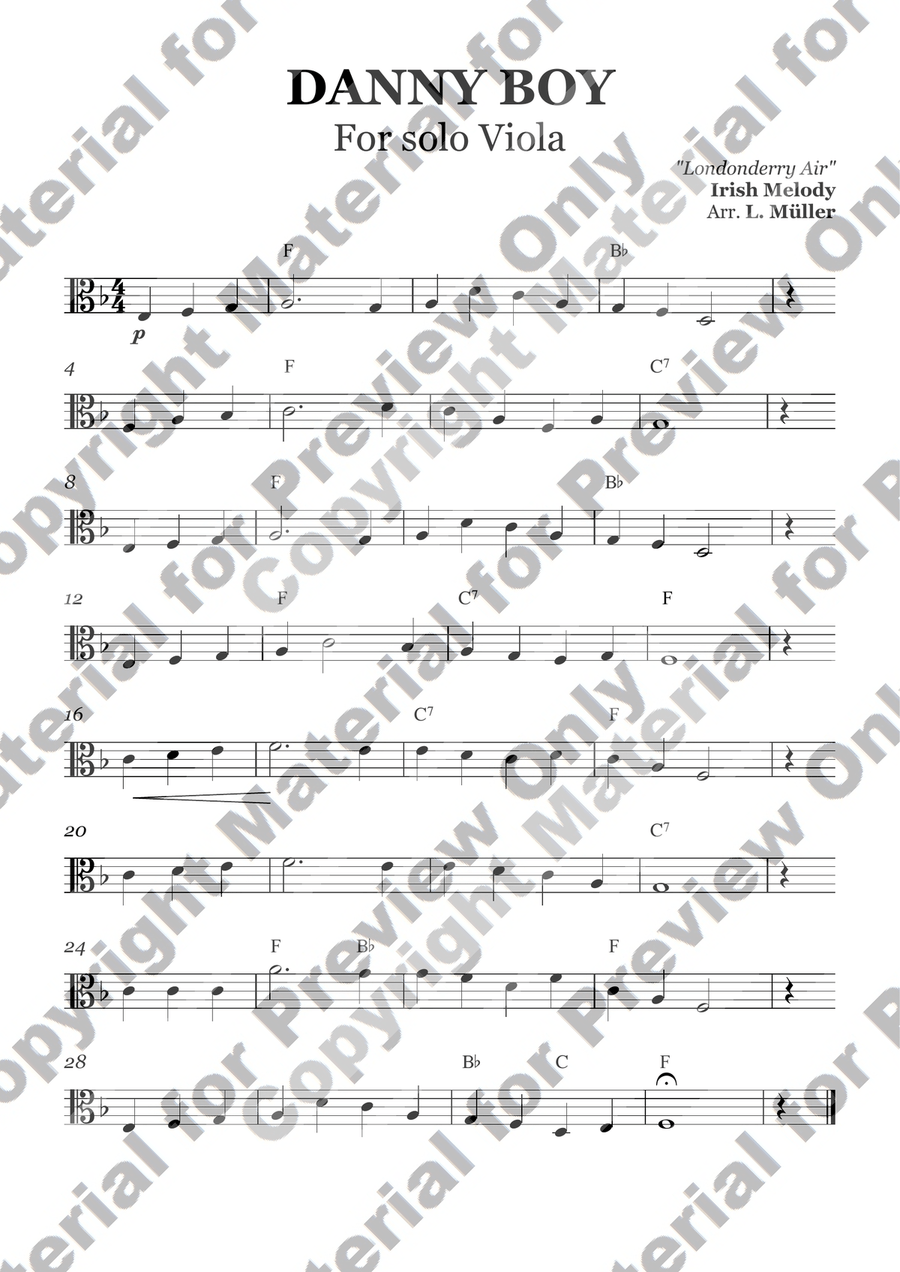 Danny Boy - For Viola - With Chords Viola Solo scores gallery preview page 1