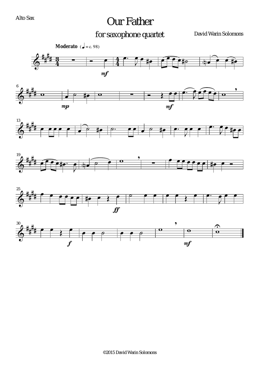 Our Father (from my Preces and Responses) arranged for saxophone quartet Saxophone Quartet scores gallery preview page 3