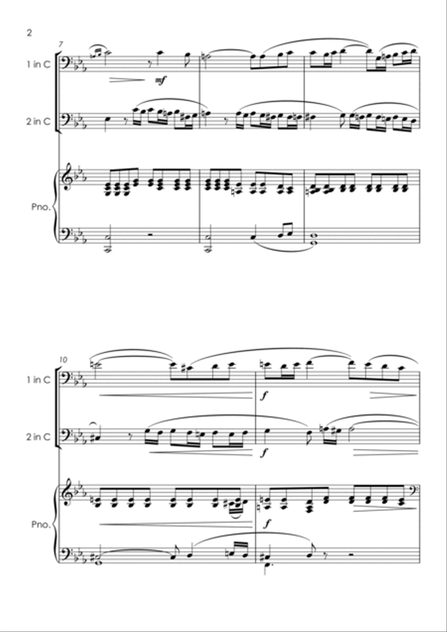 Vocalise (Rachmaninoff) - trombone and/or euphonium duet and piano with FREE BACKING TRACK Trombone Duet scores gallery preview page 3