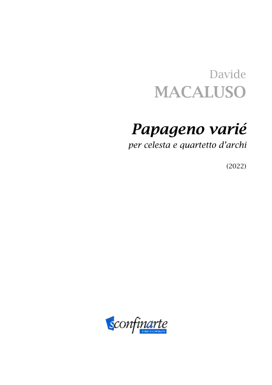 Davide Macaluso: PAPAGENO VARIE' (ES-22-050) - Score Only String Quartet scores gallery preview page 1