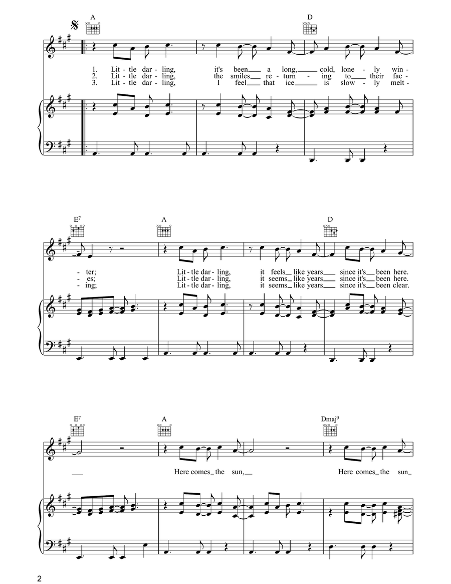 Here Comes The Sun Piano, Vocal, Guitar scores gallery preview page 2