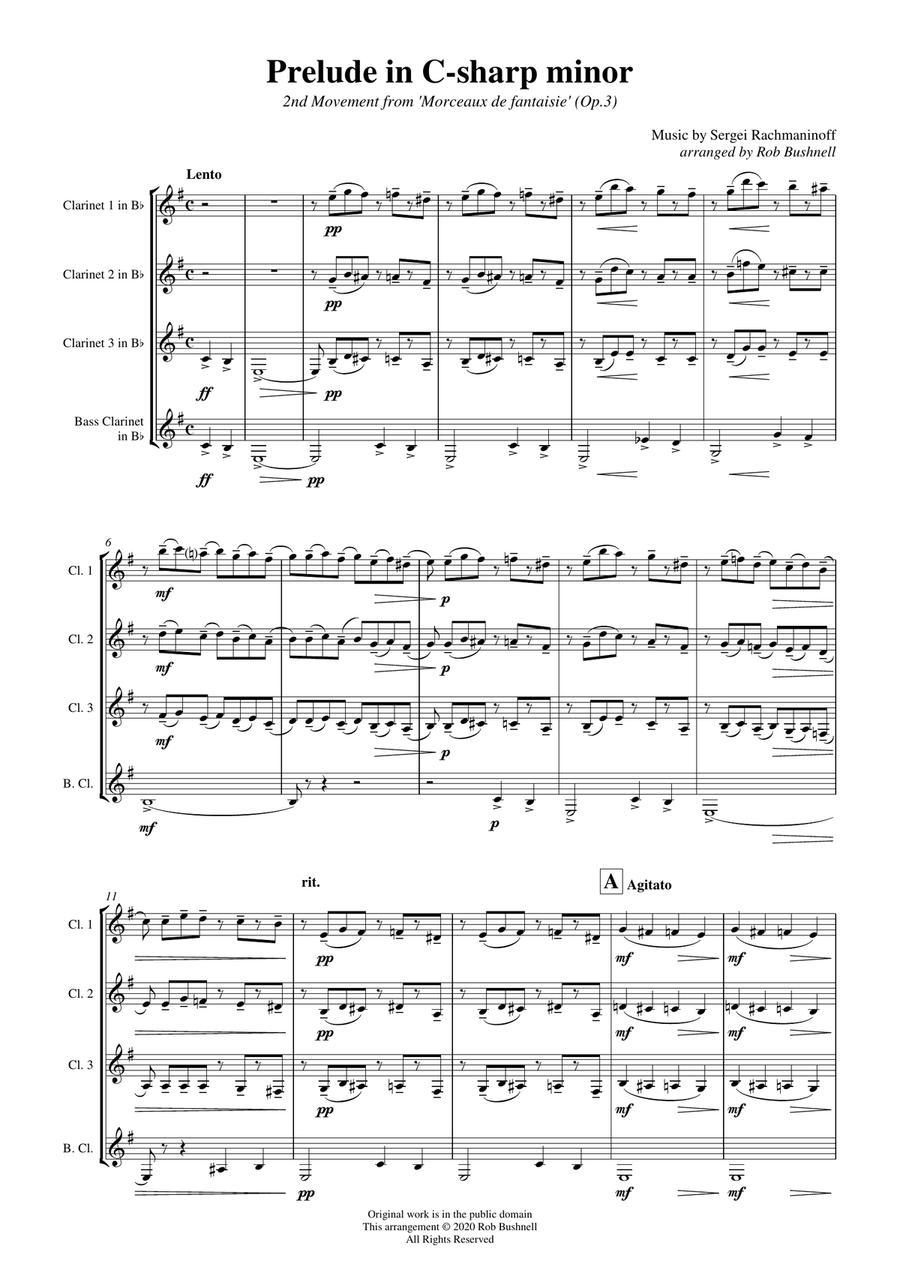 Prelude in C-sharp minor (Rachmaninoff) - Clarinet Quartet Clarinet Quartet scores gallery preview page 4