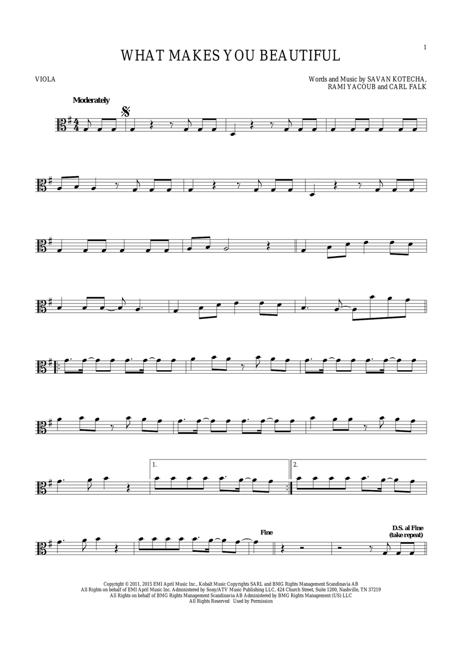 What Makes You Beautiful What Makes You Beautiful Viola Solo scores gallery preview page 1