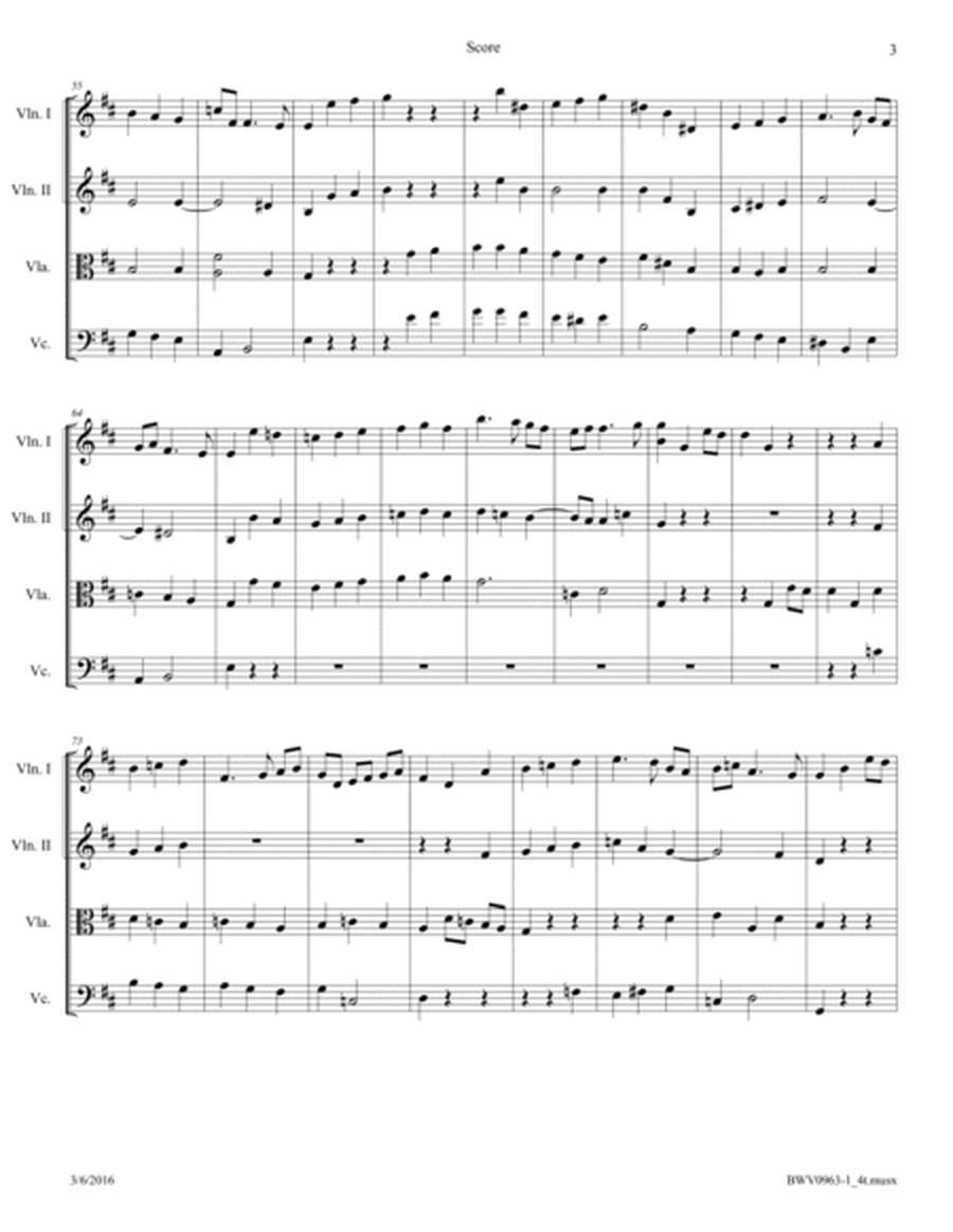 Bach: Sonata BWV 963 arr. for String Quartet; Movement 1 image number null