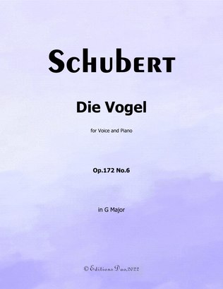 Book cover for Die Vogel, by Schubert, in G Major