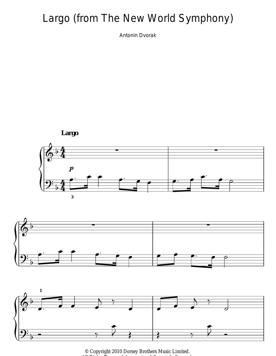 Largo (from The New World) Easy Piano scores gallery preview page 1
