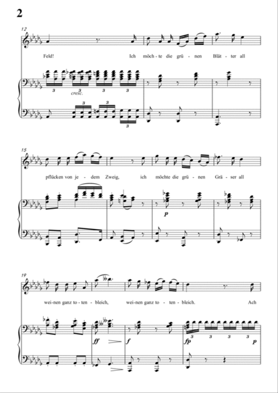 Schubert-Die böse Farbe,from 'Die Schöne Müllerin',Op.25 No.17 in bD for Vocal and Piano Voice scores gallery preview page 3