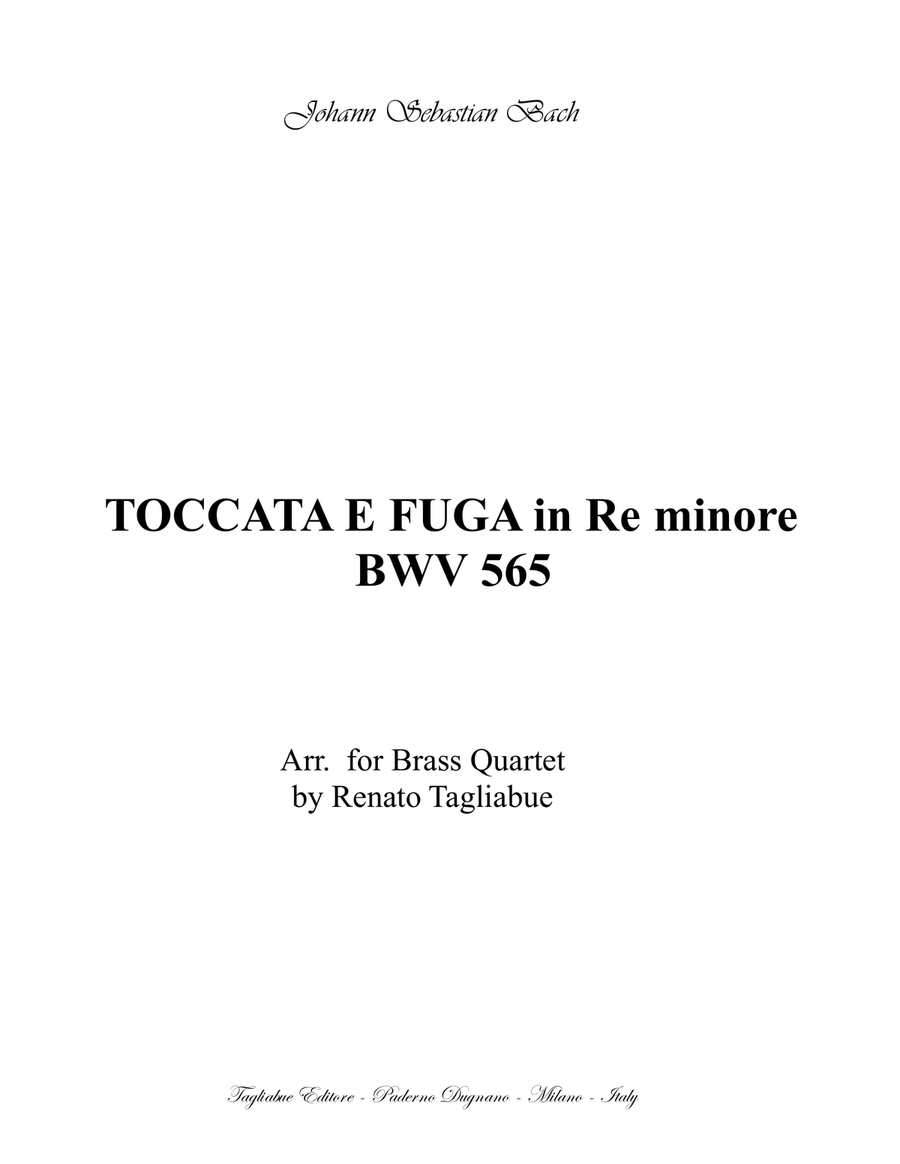 TOCCATA E FUGA in D minor - BWV 565 - Arr. for Brass Quartet with Parts image number null