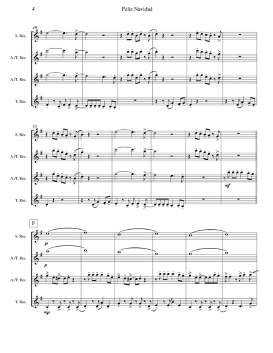 Feliz Navidad Soprano Recorder scores gallery preview page 4