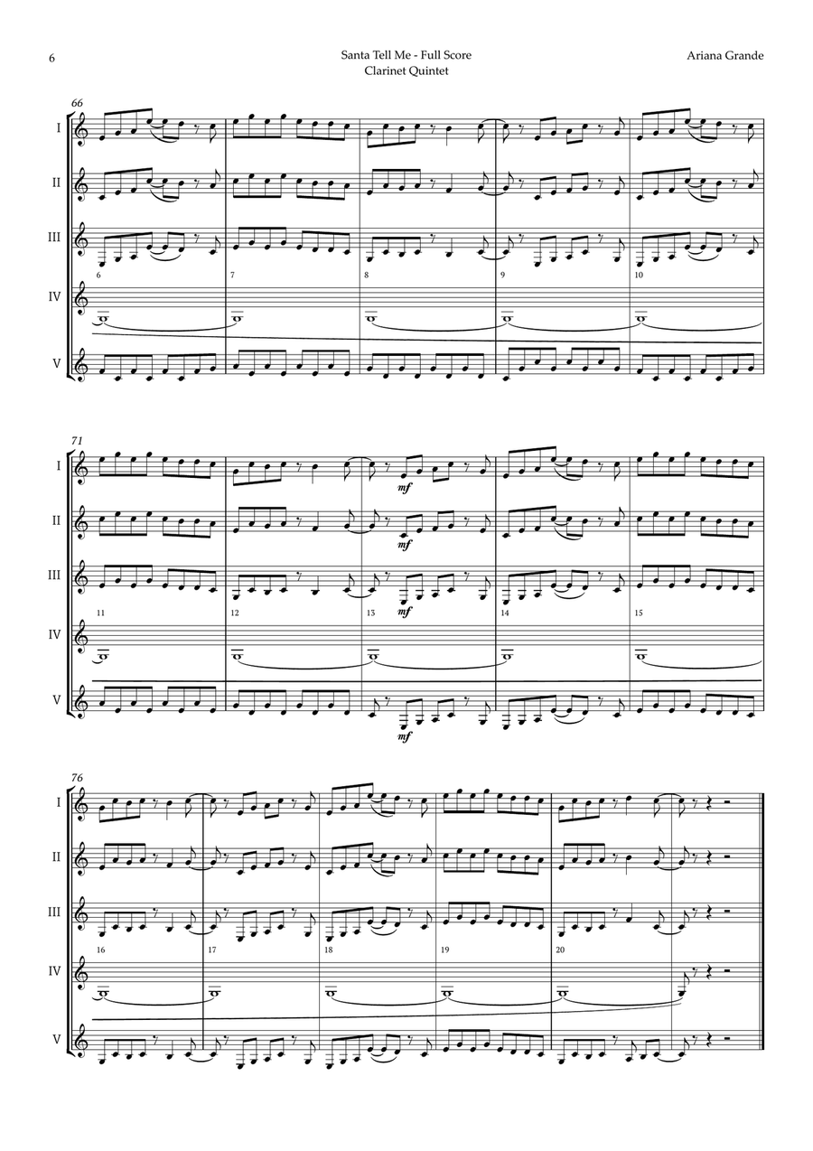 Santa Tell Me Clarinet Quintet scores gallery preview page 6