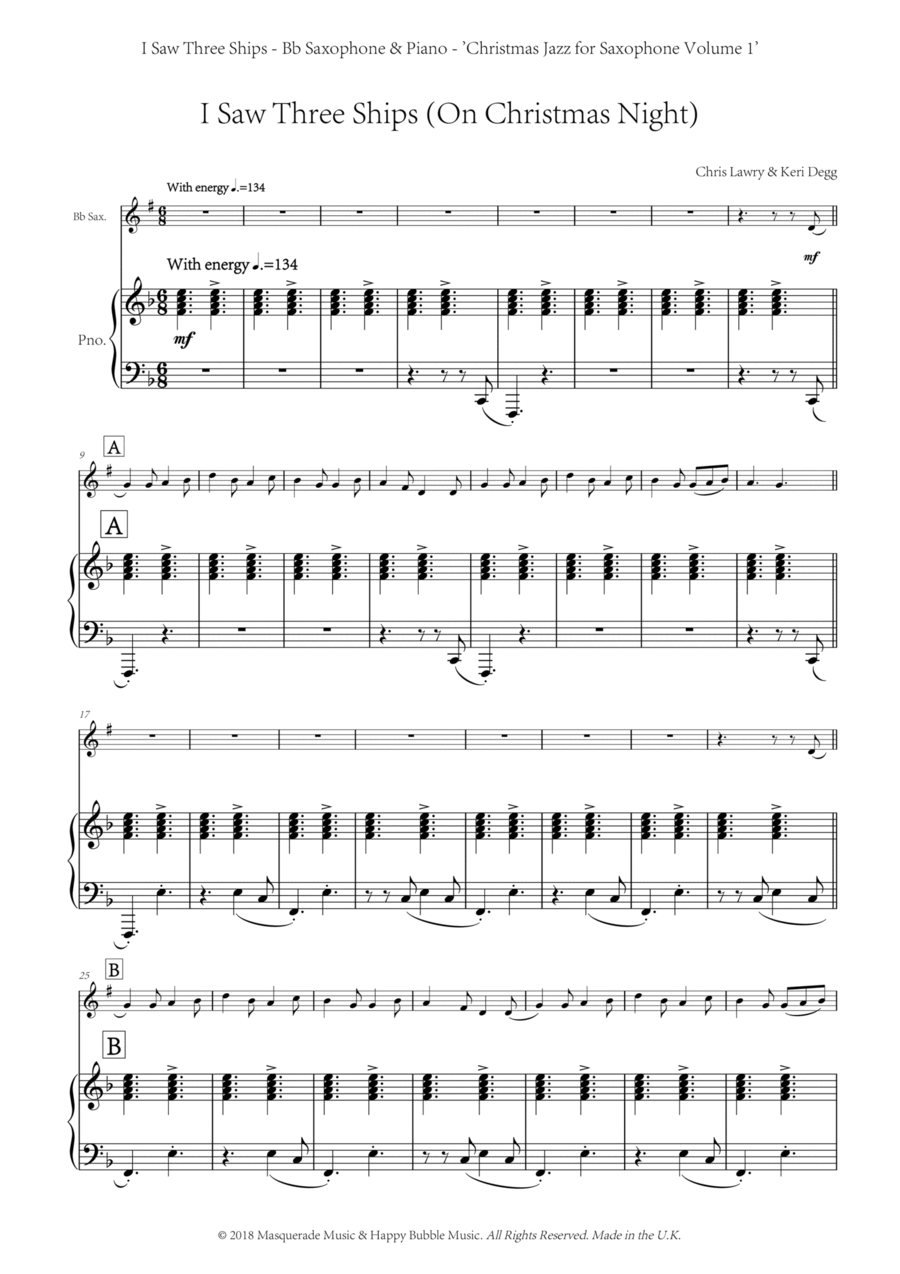 I Saw Three Ships; An arrangement that simply oozes Christmas for Bb saxophone and piano Tenor Saxophone scores gallery preview page 1