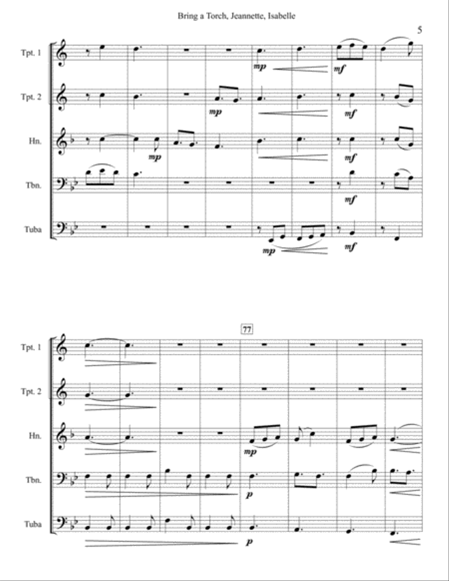 Bring A Torch, Jeannette, Isabelle Brass Quintet scores gallery preview page 5