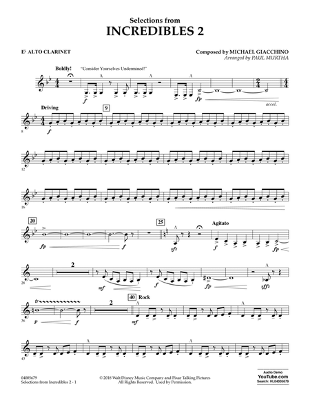Selections from Incredibles 2 (arr. Paul Murtha) - Eb Alto Clarinet