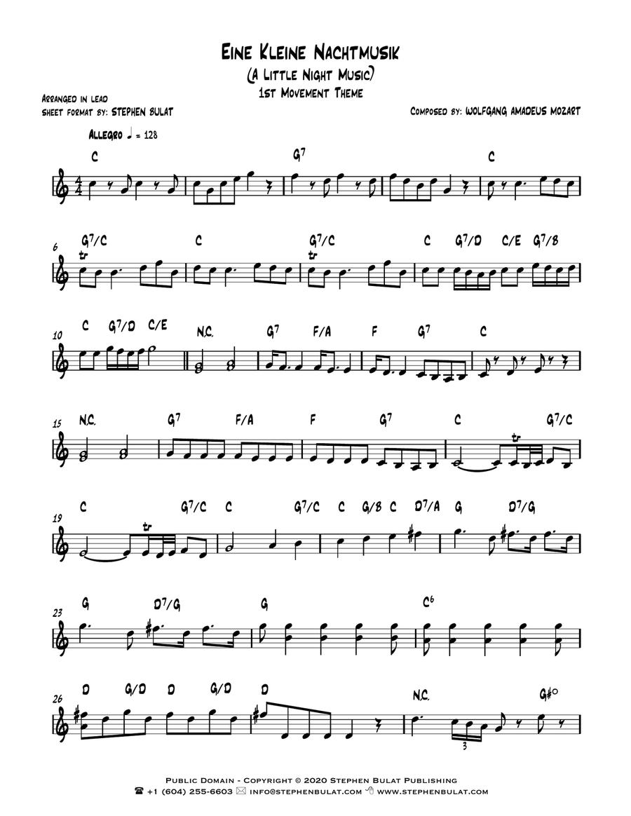 Eine Kleine Nachtmusik (Mozart) - Lead sheet (key of C) Large Ensemble scores gallery preview page 2