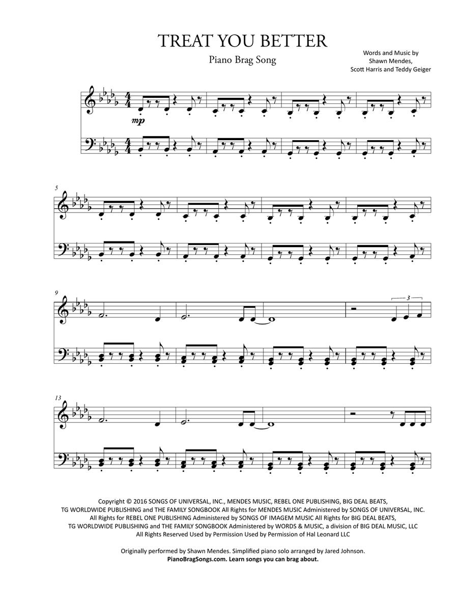 Treat You Better Easy Piano scores gallery preview page 2