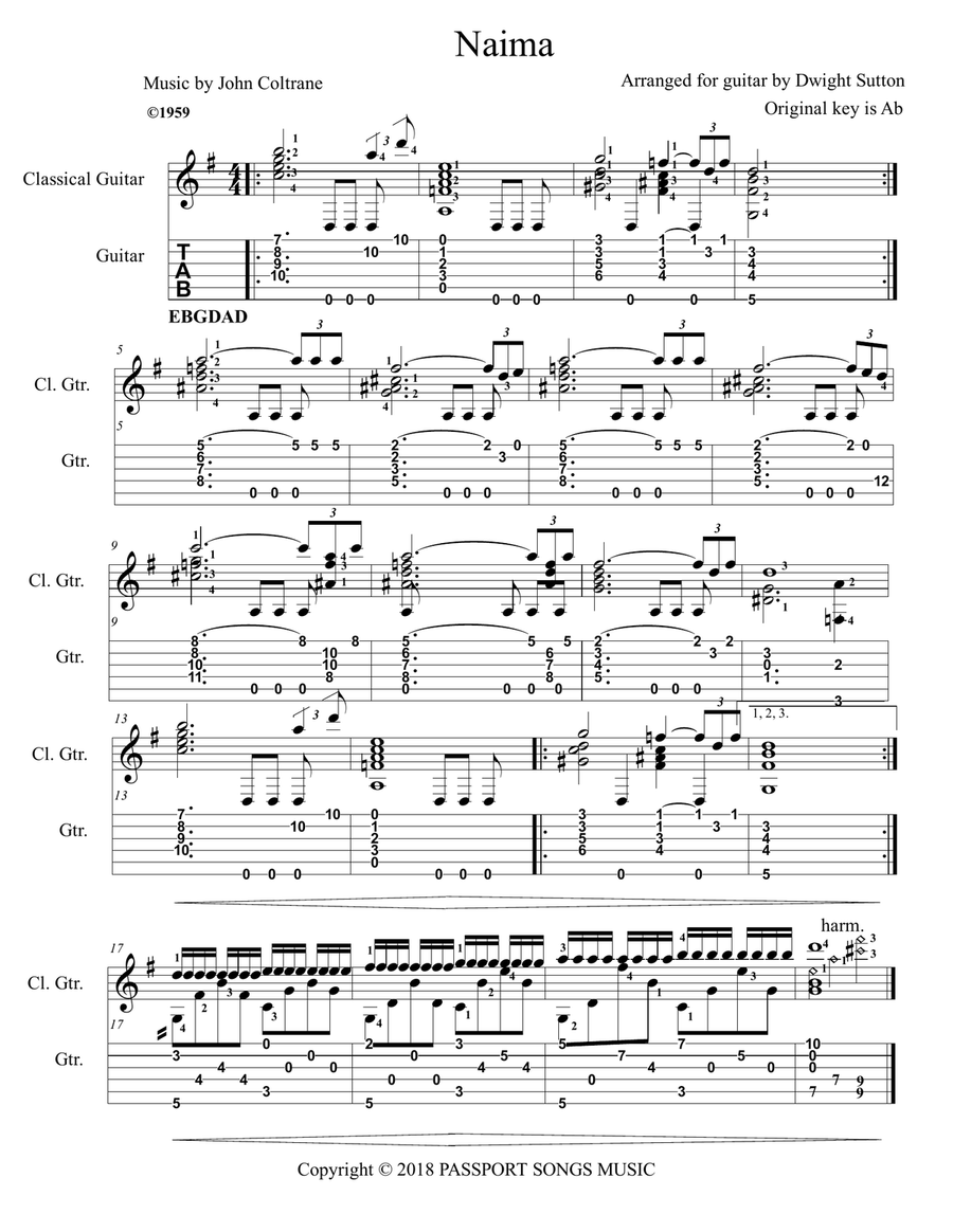 Naima Guitar Tablature scores gallery preview page 1