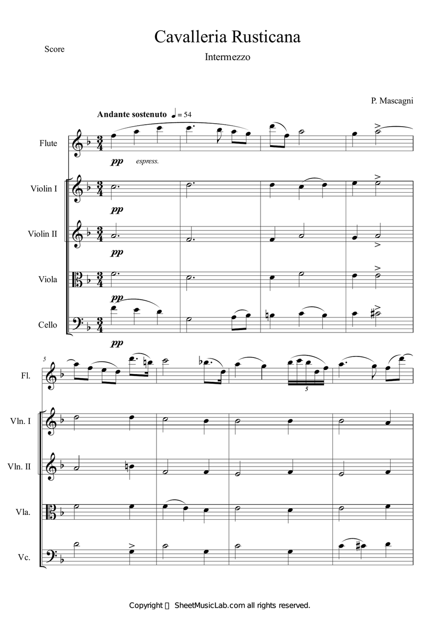 Cavalleria Rusticana by Pietro Mascagni Flute - Digital Sheet Music