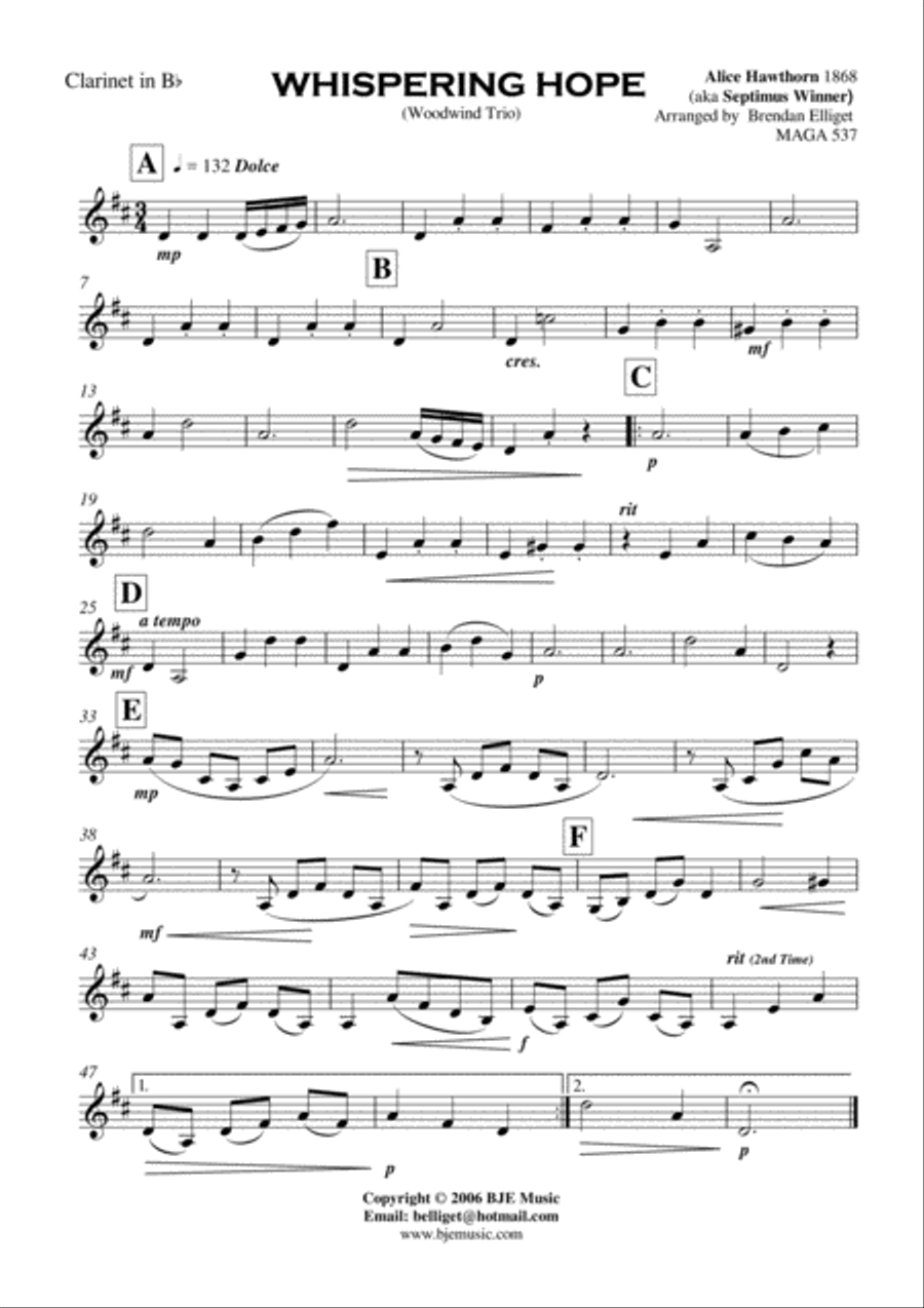 Whispering Hope - Woodwind Trio (2 Flutes and Clarinet) Woodwind Trio scores gallery preview page 4