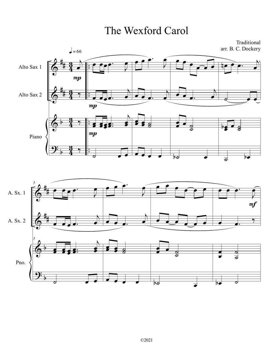 The Wexford Carol (Alto Sax Duet with Piano Accompaniment) Woodwind Duet scores gallery preview page 1