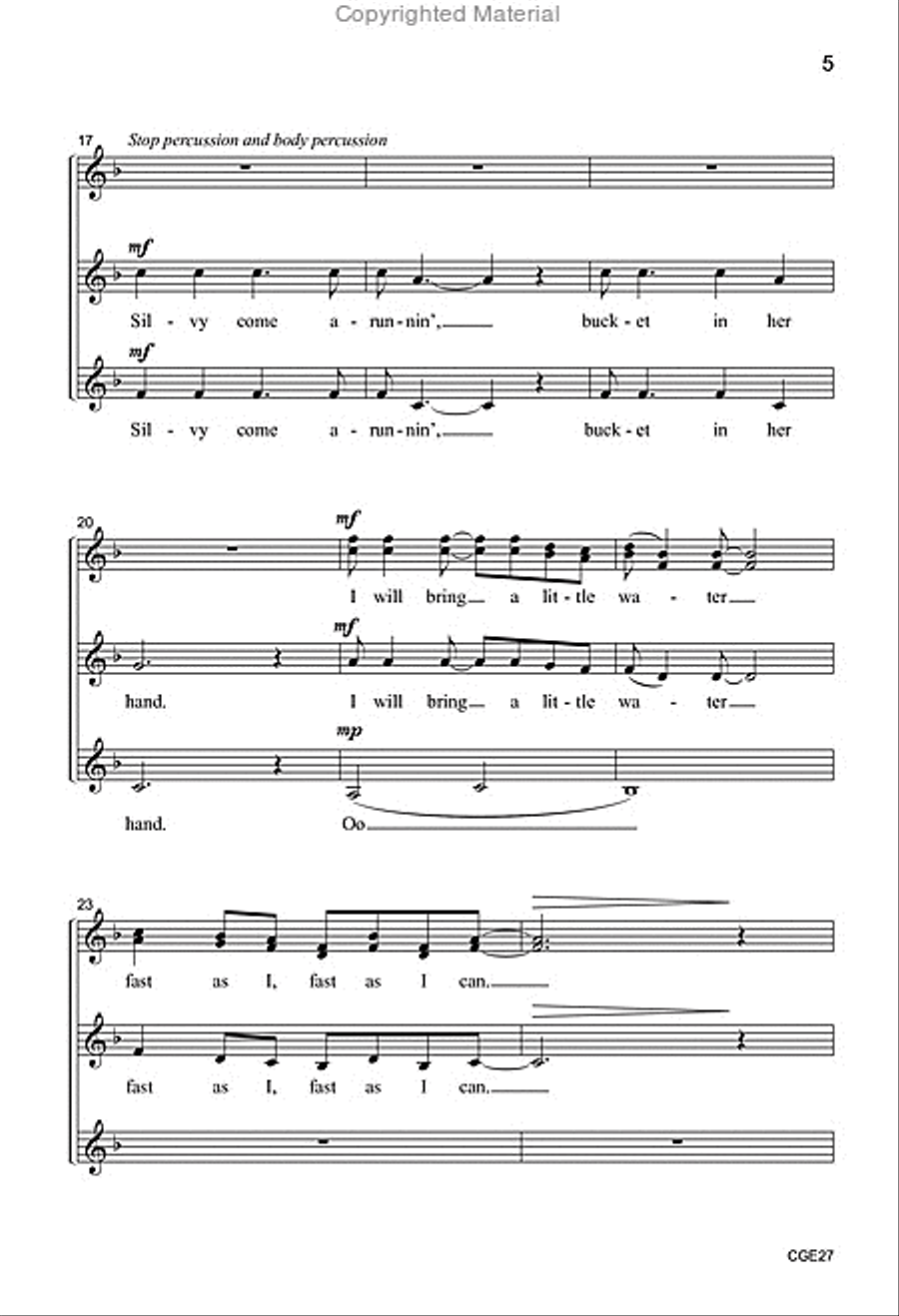Bring Me Little Water, Silvy (SSAA a cappella with opt. percussion) SSAA scores gallery preview page 4