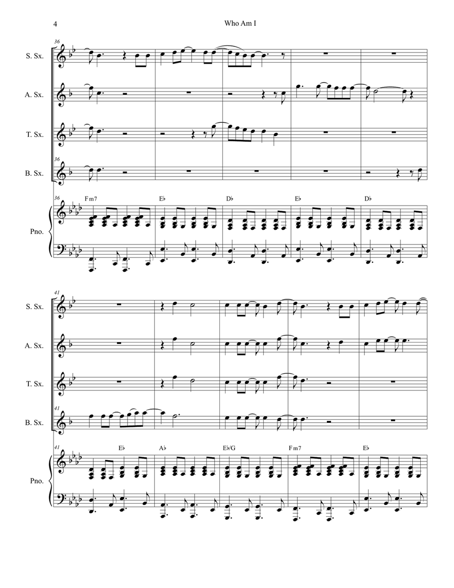 Who Am I Saxophone Quartet scores gallery preview page 4