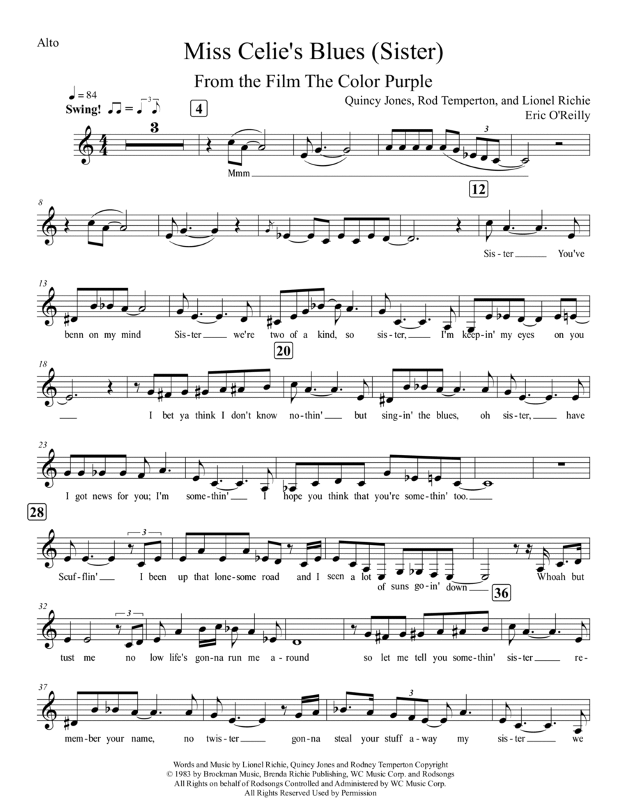 Miss Celie's Blues (sister) Miss Celie's Blues (sister) Piano scores gallery preview page 1