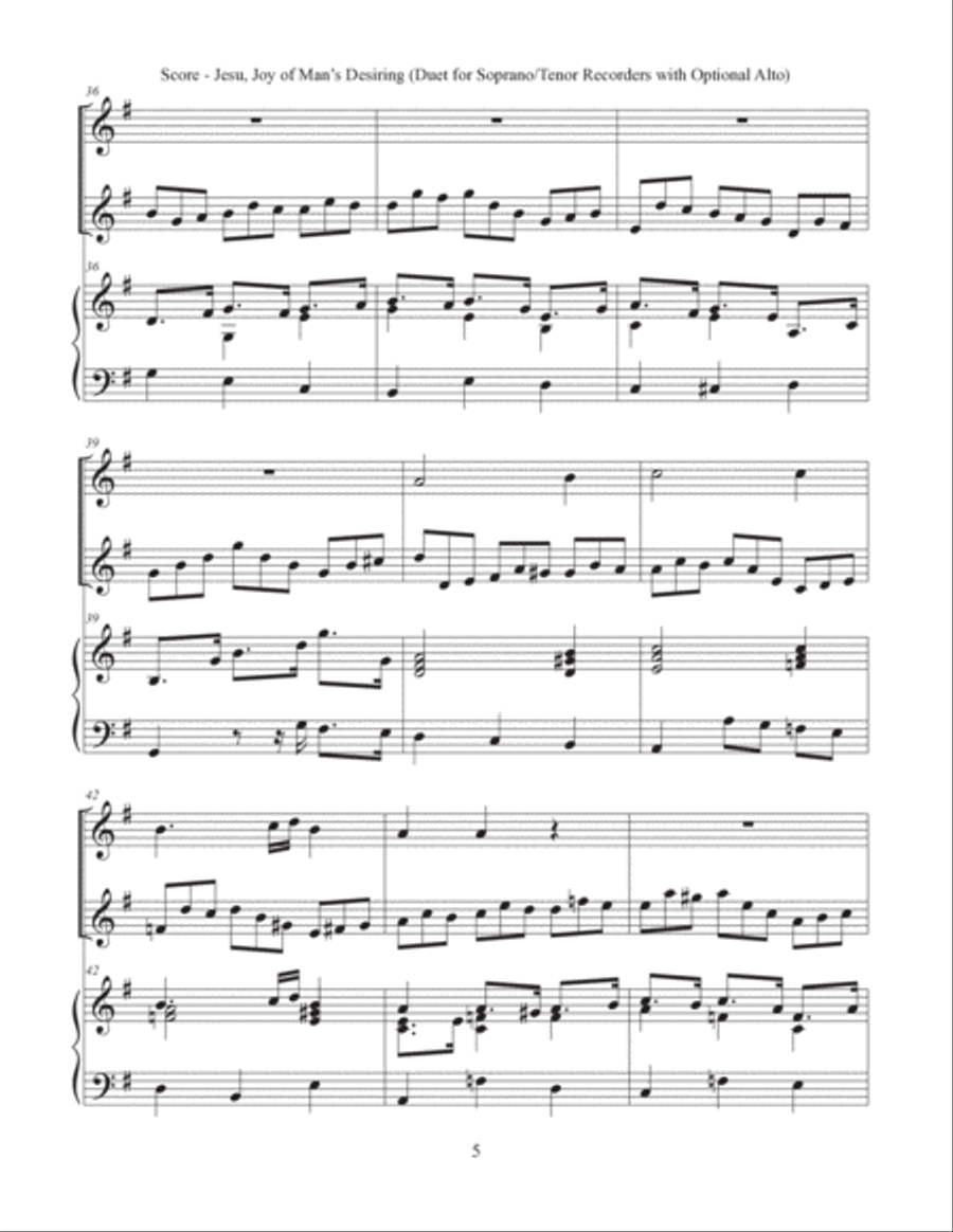 Jesu, Joy of Man's Desiring (Duet for Soprano/Tenor Recorders with Optional Alto) Woodwind Duet scores gallery preview page 5