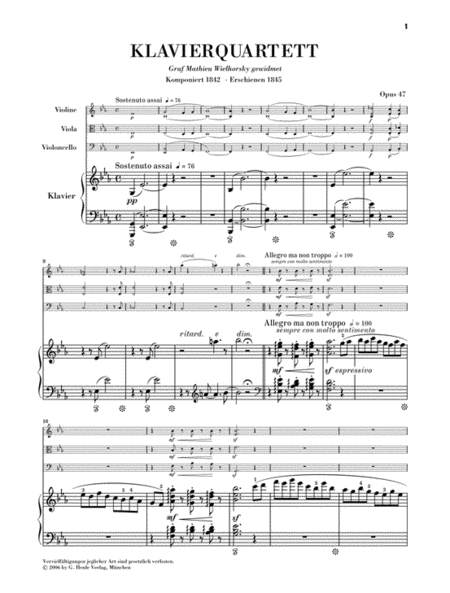Piano Quartet Eb Major Op. 47