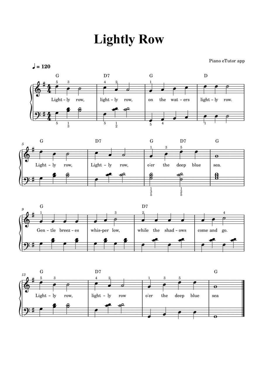 Lightly Row - piano sheet music Easy Piano scores gallery preview page 1