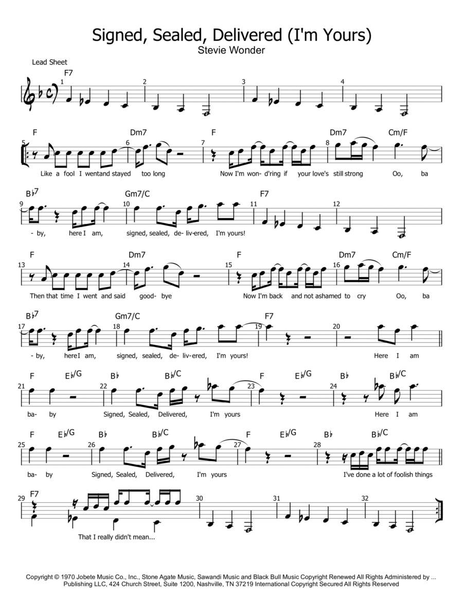 Signed, Sealed, Delivered I'm Yours Piano scores gallery preview page 1