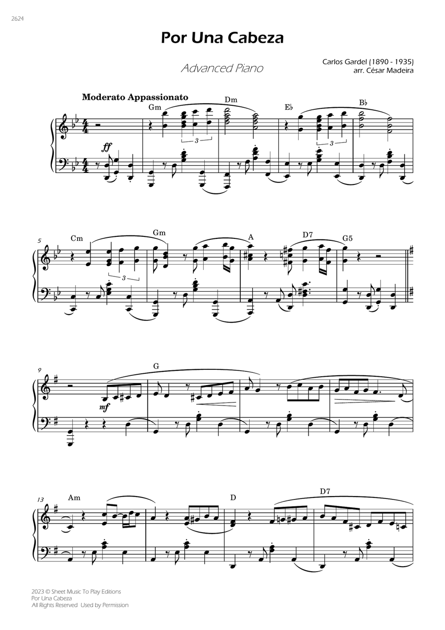 Por Una Cabeza - Advanced Piano - W/Chords (Full Score) Piano Solo scores gallery preview page 3